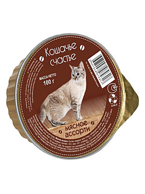 Корм д/к Кошачье счастье лам.100г Мясное Ассорти