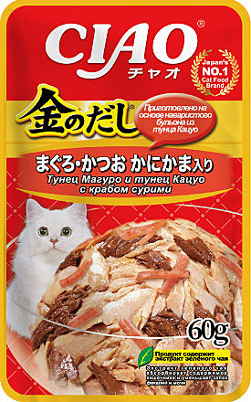 Корм д/к INABA пауч 60г Микс тунцов/Краб/Сурими