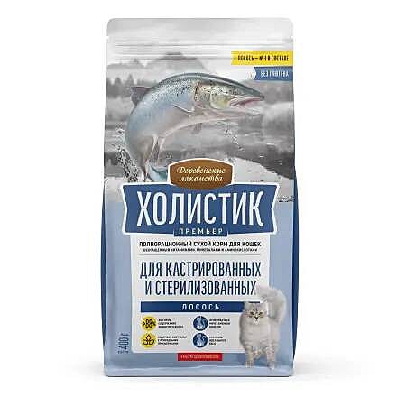 Корм д/к Деревенские лакомства Холистик 400г Лосось стерил.