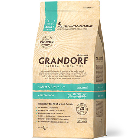Корм д/к Grandorf Indoor 2кг 4вида мяса/Рис д/домашних