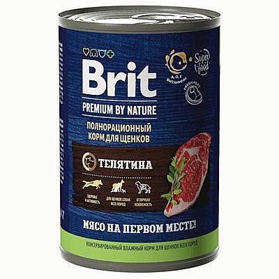 Корм д/щенков Brit Premium by Nature ж/б 410г Телятина