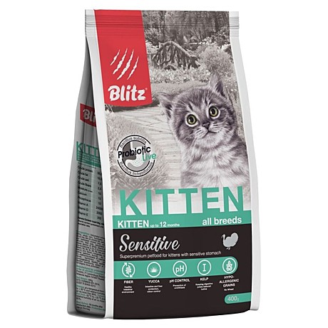 Корм д/котят Blitz Sensitive Kitten 400г Индейка/Рис