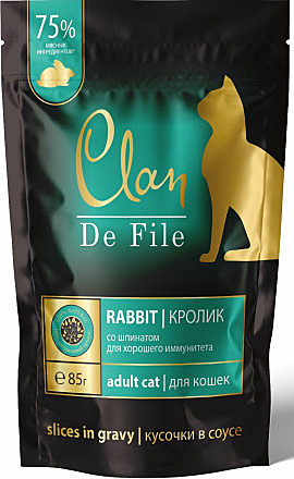 Корм д/к Clan De File пауч 85г Кролик/Шпинат