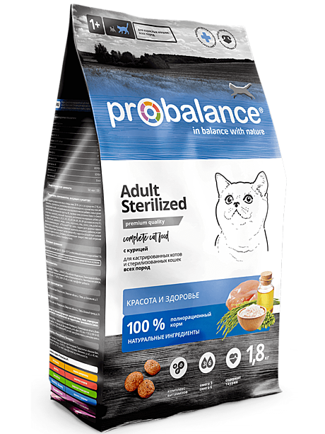 Корм д/к ProBalance 1,8кг Курица/Рис стерил. 