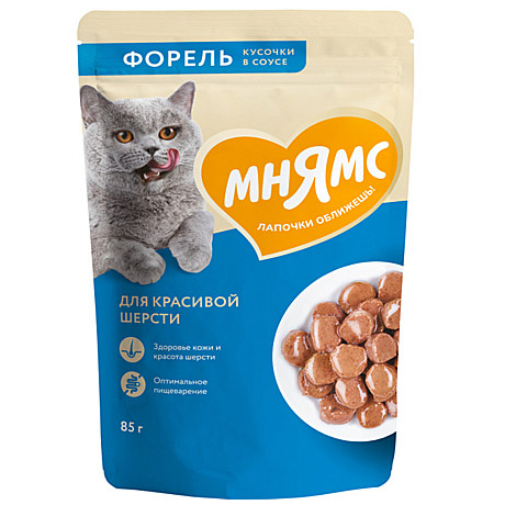 Корм д/к Мнямс пауч 85г Форель/Соус д/красивой шерсти