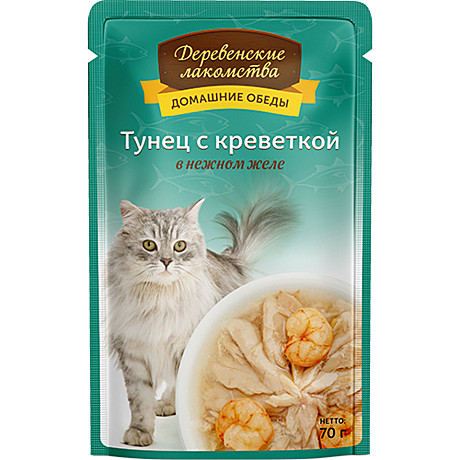 Корм д/к Дерев.лакомства пауч 70г Тунец/Креветка/Желе