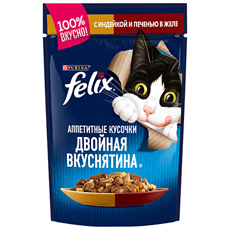 Корм д/к Felix Двойная вкуснятина пауч 75г Индейка/Печень/Желе