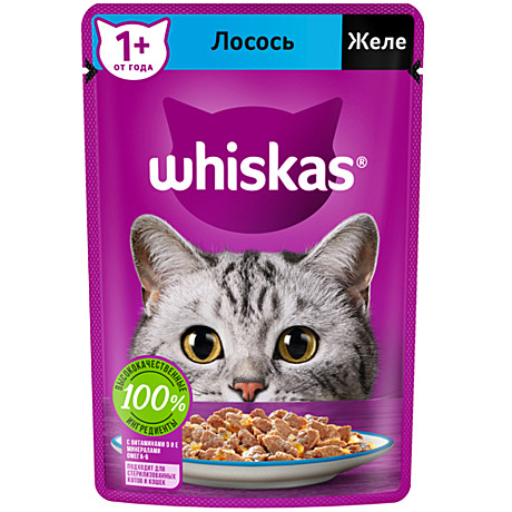 Корм д/к Whiskas пауч 75г Желе Лосось