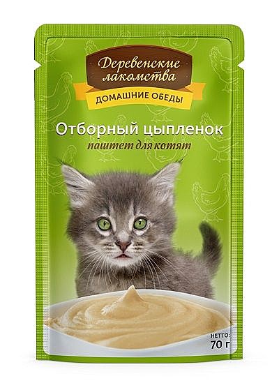 Корм д/котят Дерев.лакомства пауч 70г Цыпленок/Паштет