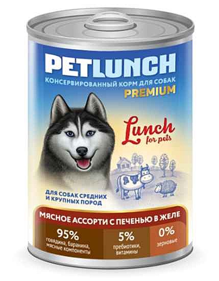 Корм д/с Lunch for Pets 850г Мясное ассорти/Печень/Желе