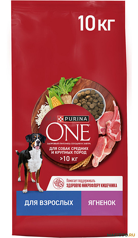 Корм д/с Purina One 10кг Ягненок/рис д/сред.круп.пород