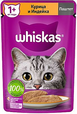 Корм д/к Whiskas пауч 75г Паштет Курица/Индейка