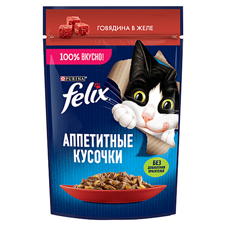 Корм д/к Felix Аппетитные кусочки пауч 75г Говядина/Желе