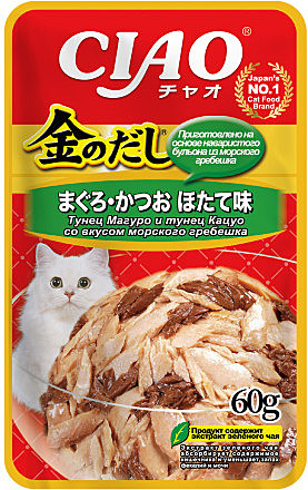 Корм д/к INABA пауч 60г Микс тунцов/Гребешок