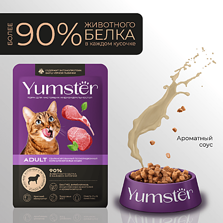 Корм д/к Yumster пауч 85г Ягненок/Соус