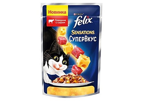 Корм д/к Felix Sensations пауч 75г Супер вкус Говядина/Сыр