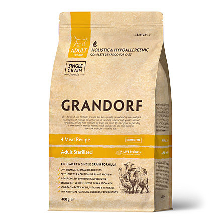 Корм д/к Grandorf Sterilised 400г 4вида мяса стерил.
