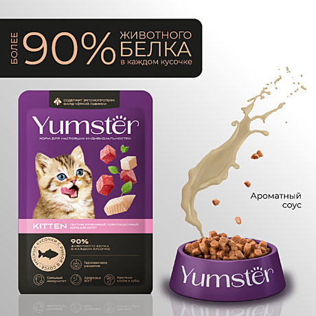 Корм д/котят Yumster пауч 85г Рыба/Соус