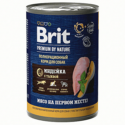 Корм д/с Brit Premium by Nature ж/б 410г Индейка/Тыква