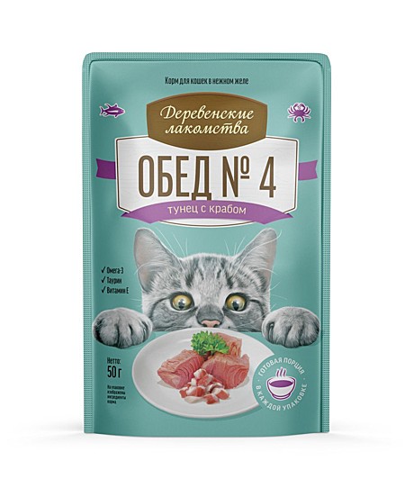 Корм д/к Дерев.лакомства пауч 50г Обед №4 Тунец/Краб