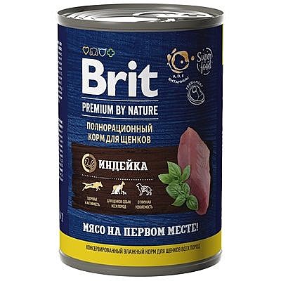Корм д/щенков Brit Premium by Nature ж/б 410г Индейка