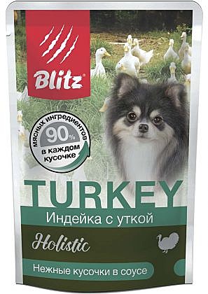 Корм д/с Blitz Holistic пауч 85г Индейка/Утка/соус мелк. пород
