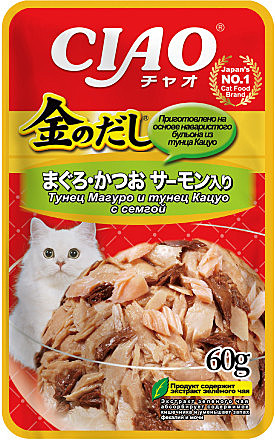 Корм д/к INABA пауч 60г Микс тунцов/Семга