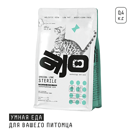 Корм д/к AJO Sterile 400г Курица/Индейка/Утка стерил.