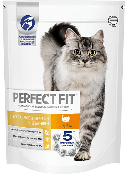 Корм д/к Perfect Fit 650г Индейка чувствит.пищевар.