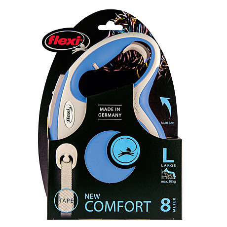 Рулетка Flexi New Line Comfort L 50кг/8м/лента серый/синий