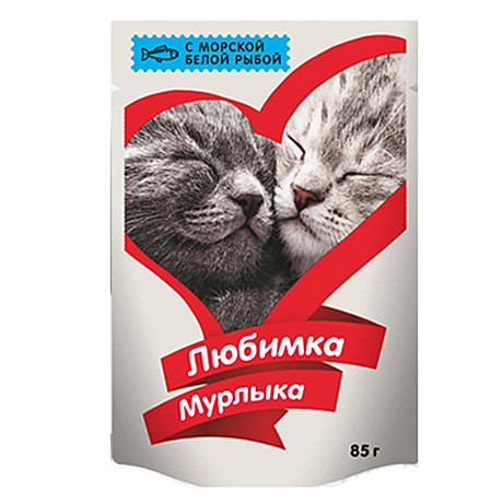 Корм д/к Любимка-Мурлыка пауч 85г Белая рыба/Желе