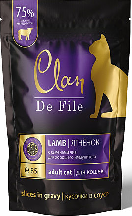 Корм д/к Clan De File пауч 85г Ягненок/Семена чиа