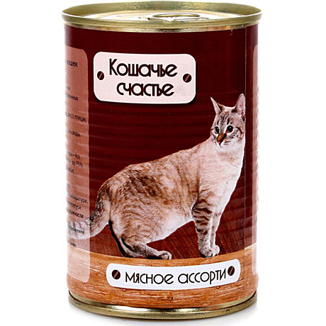 Корм д/к Кошачье счастье ж/б 410г Мясное ассорти желе