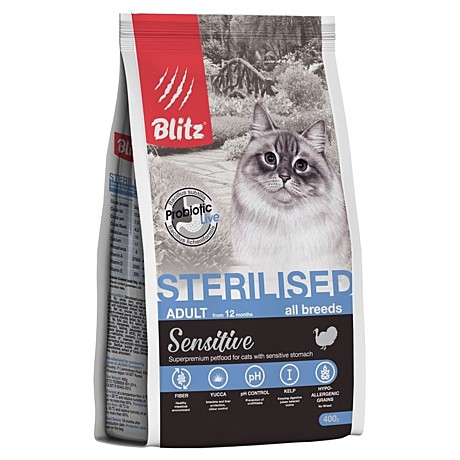 Корм д/к Blitz Sensitive 400г Индейка/Рис стерил.