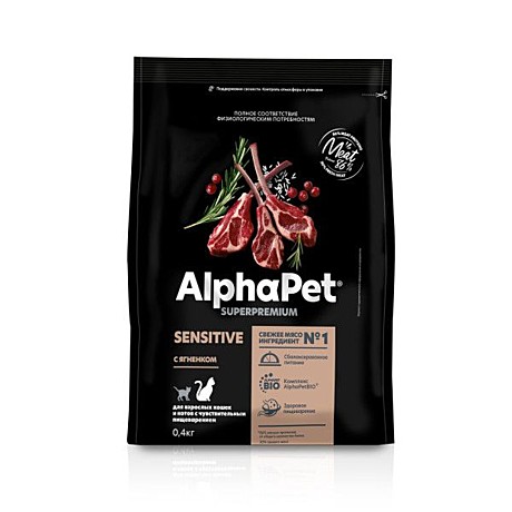 Корм д/к AlfaPet 400г Ягненок чувств. пищевар.