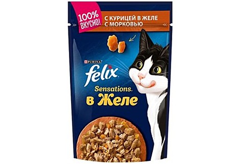 Корм д/к Felix Sensations пауч 75г Курица/Морковь/желе