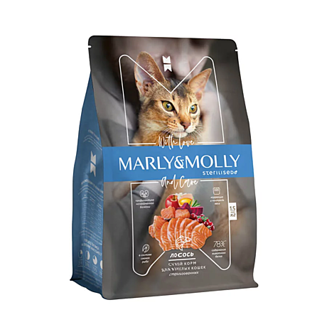 Корм д/к Marly&Molly 1,5кг Лосось д/стерил.