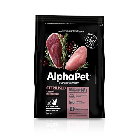 Корм д/к AlfaPet 400г Утка/Индейка стерил.