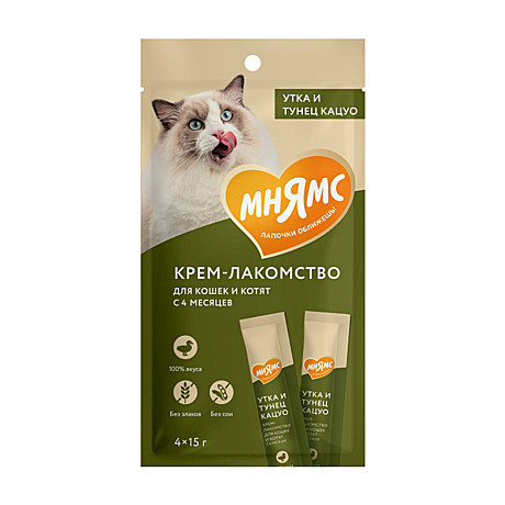 Крем-лакомство д/к Мнямс Тунец-Кацуо/Утка 4*15г
