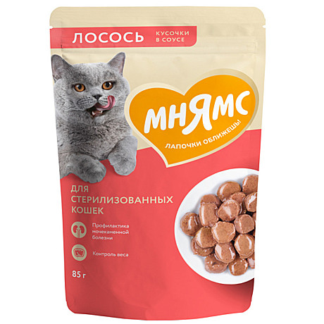 Корм д/к Мнямс пауч 85г Лосось/Соус стерил.