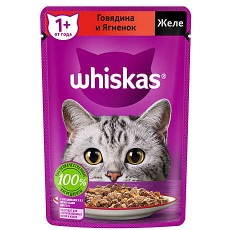 Корм д/к Whiskas пауч 75г Желе Говядина/Ягненок