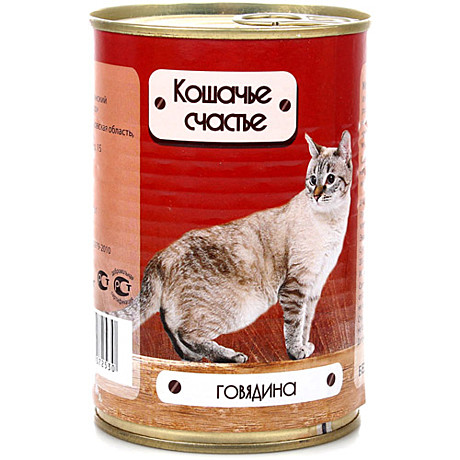 Корм д/к Кошачье счастье ж/б 410г Говядина