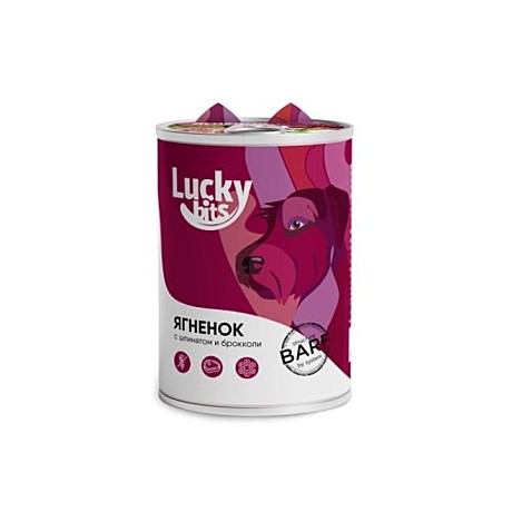 Корм д/c Lucky bits ж/б 400г Ягненок/Брокколи/Шпинат