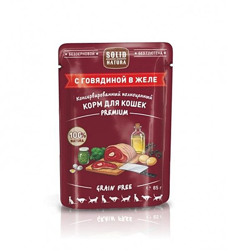 Корм д/к Solid Natura Premium пауч 85г Говядина