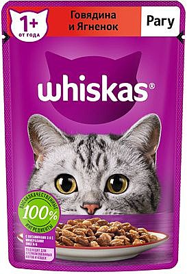 Корм д/к Whiskas пауч 75г Рагу Говядина/Ягненок