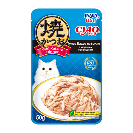 Корм д/к INABA пауч 50г Тунец Кацуо на гриле/Гребешок