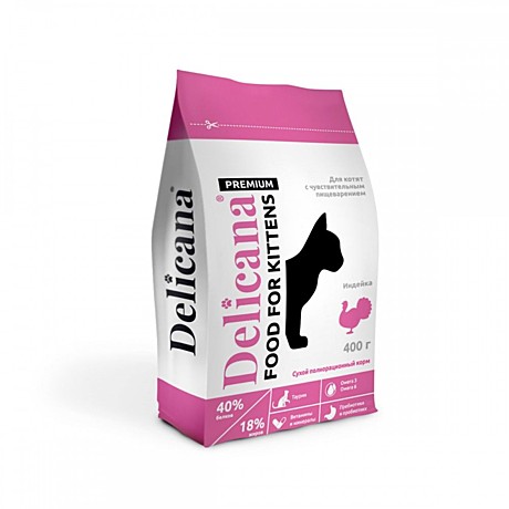 Корм д/котят Delicana 400г Индейка чувств.пищеварение