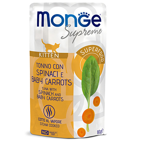 Корм д/котят Monge Supreme пауч 80г Тунец/Шпинат/Морковь