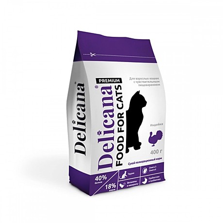 Корм д/к Delicana 400г Индейка чувств.пищеварение