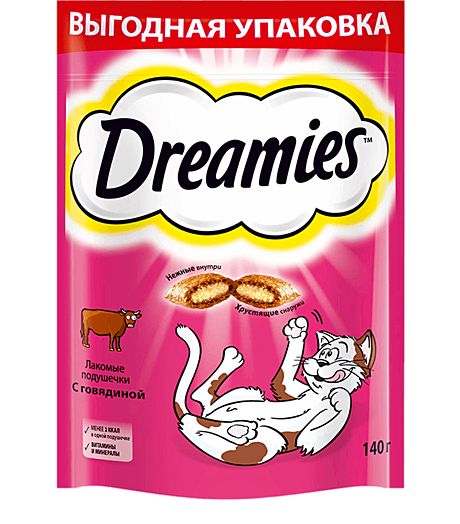 Лак-во д/к Dreamies подушечки 140г Говядина